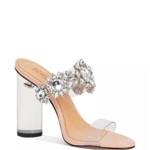 SCHUTZ Crystal Embellished Clear Block Heel Sandals size US 36 PVC BLOCK HEEL